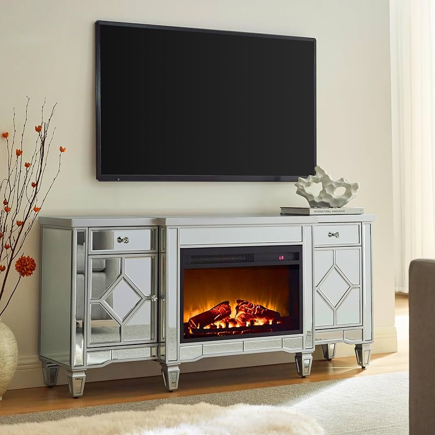 Amazon.com: IKIFLY Mirrored TV Stand with Fireplace for 65+